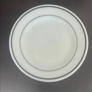 Set of 4 Pyrex White Dinner Plates with Green Trim